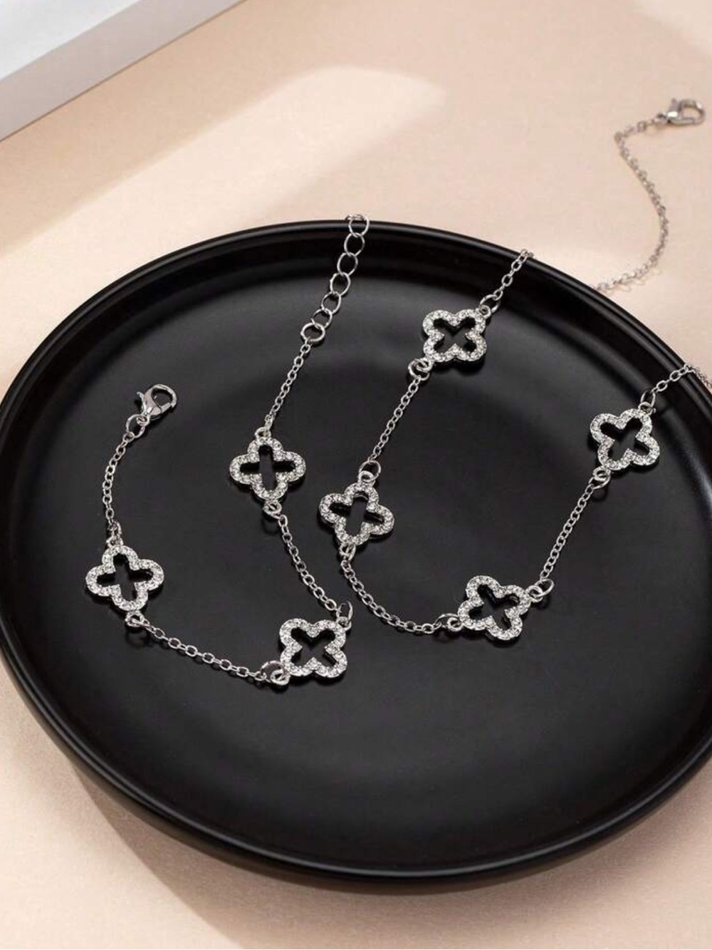 Kohl's Silver-Tone Clover Link Necklace with Crystal Accents